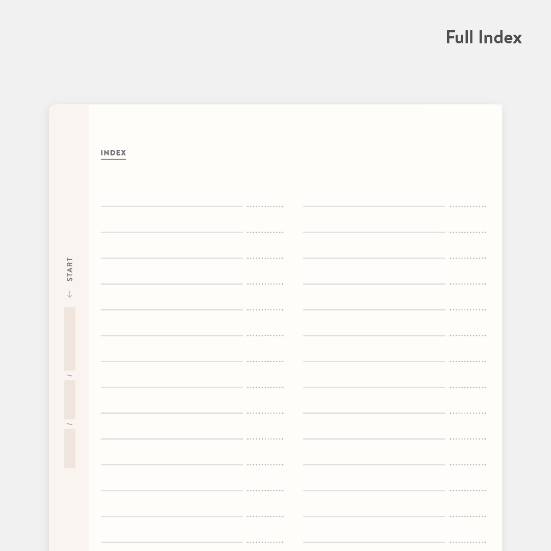 Clear Habit Journal interior Index page view.